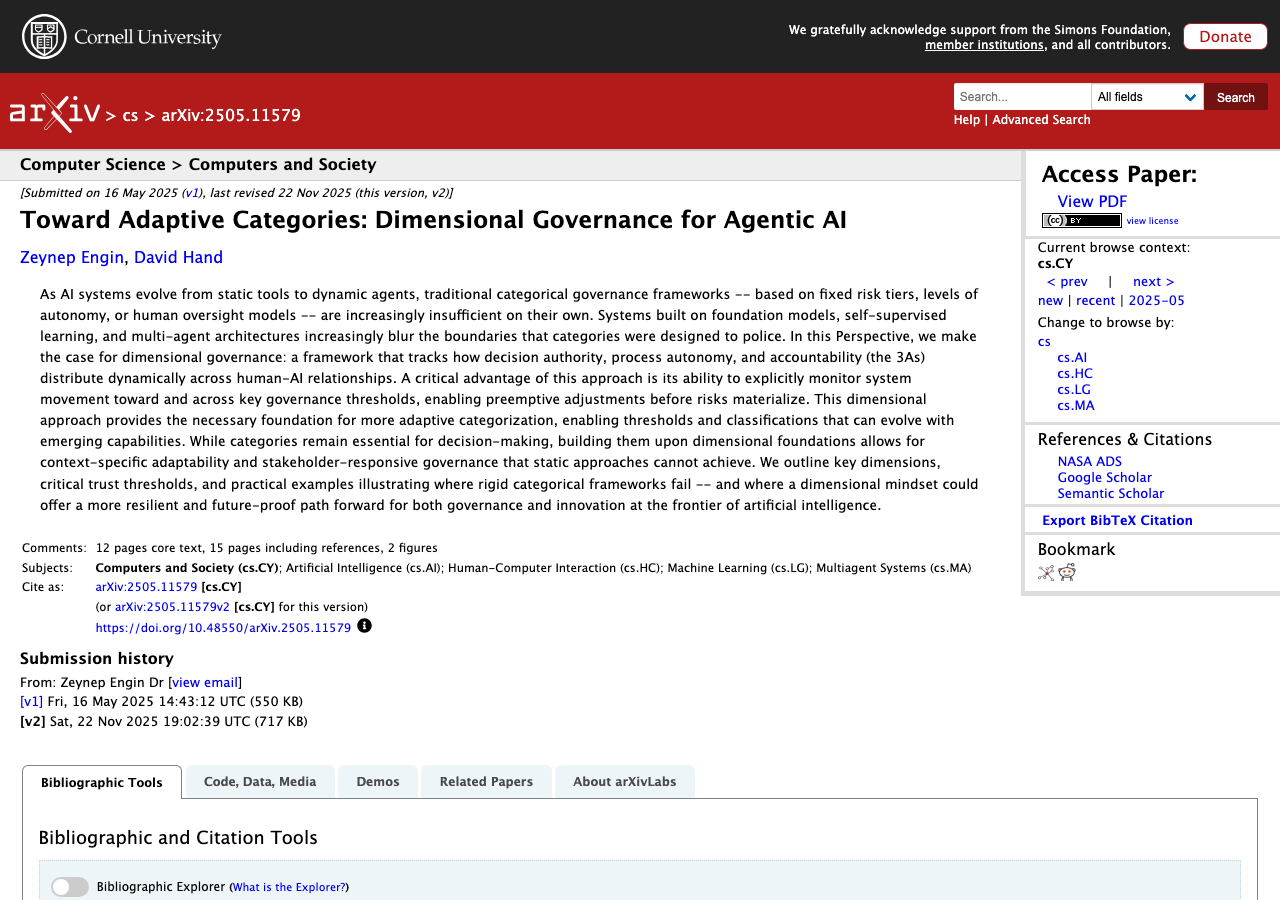 Engin and Hand: Toward Adaptive Categories, Dimensional Governance for Agentic AI