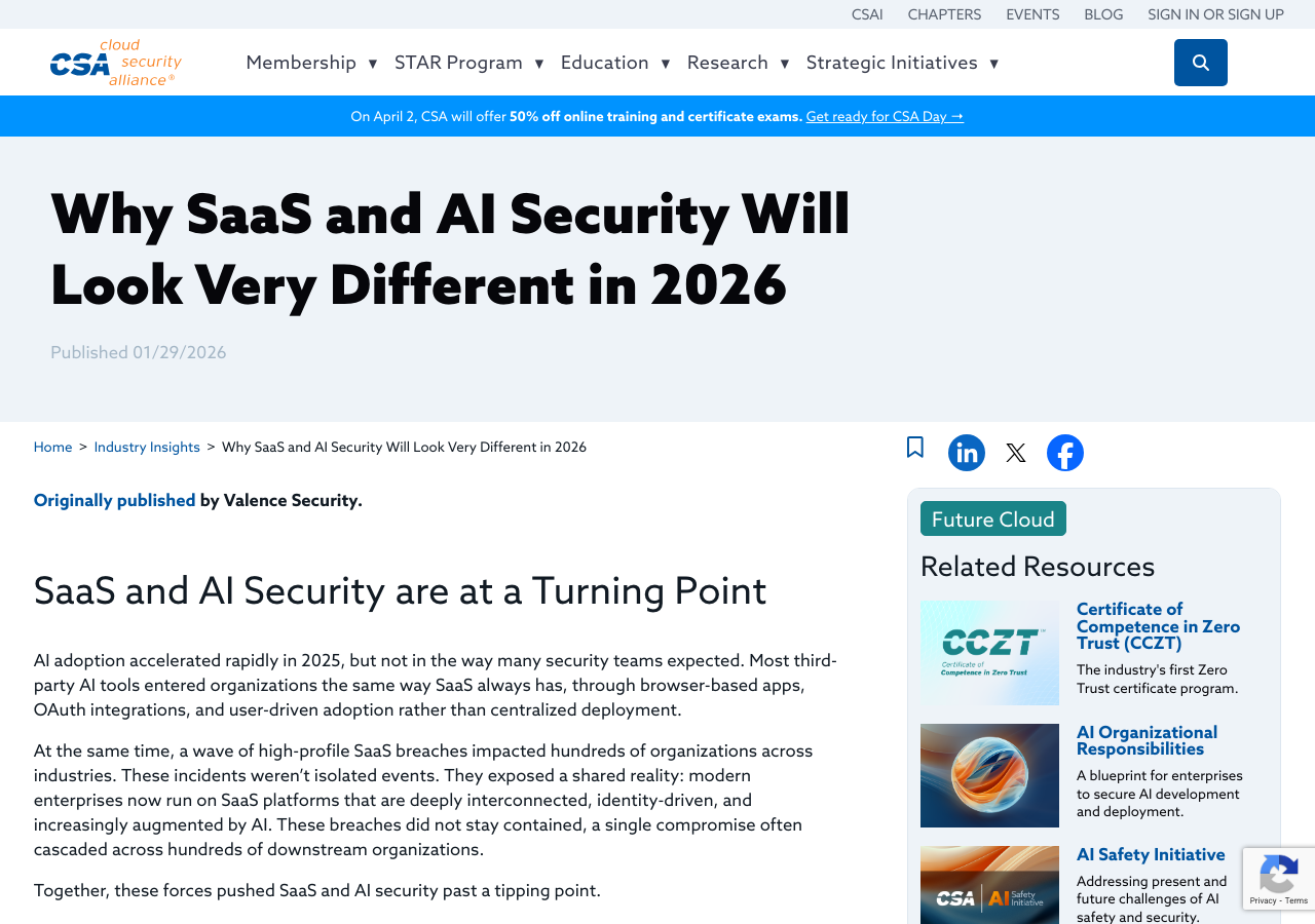 Cloud Security Alliance report on SaaS and AI security in 2026