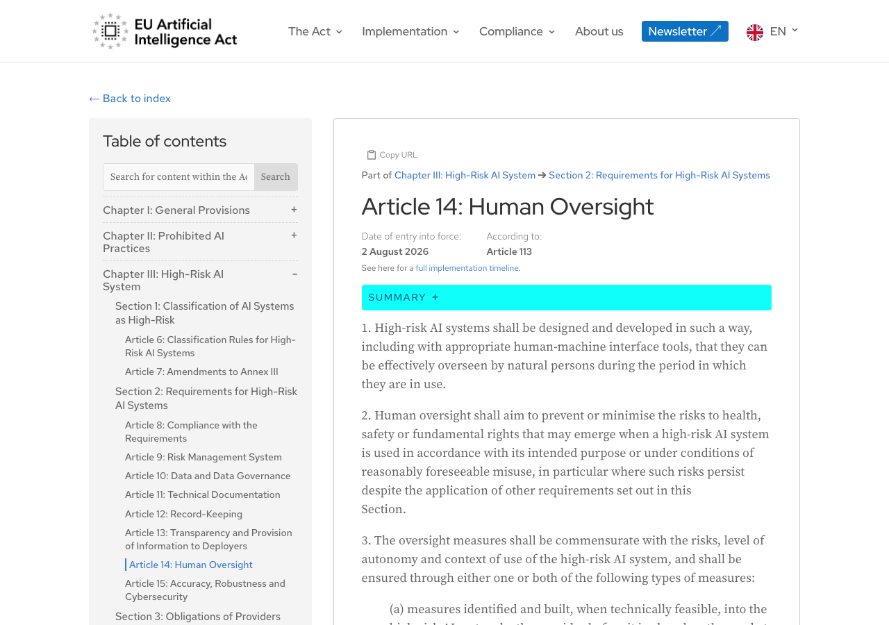 EU AI Act Article 14 on human oversight