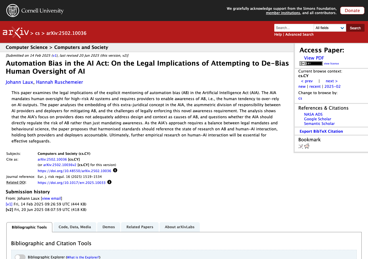 Johann Laux's paper on automation bias in the EU AI Act