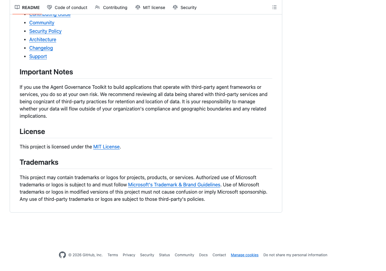 Microsoft Agent Governance Toolkit GitHub repository: policy enforcement, zero-trust identity and execution sandboxing for autonomous AI agents