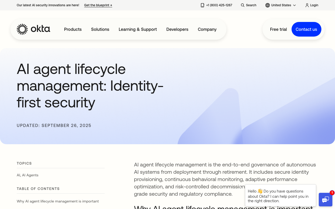 Okta Identity 101 guide on AI Agent Lifecycle Management framing identity as the foundation of agent security