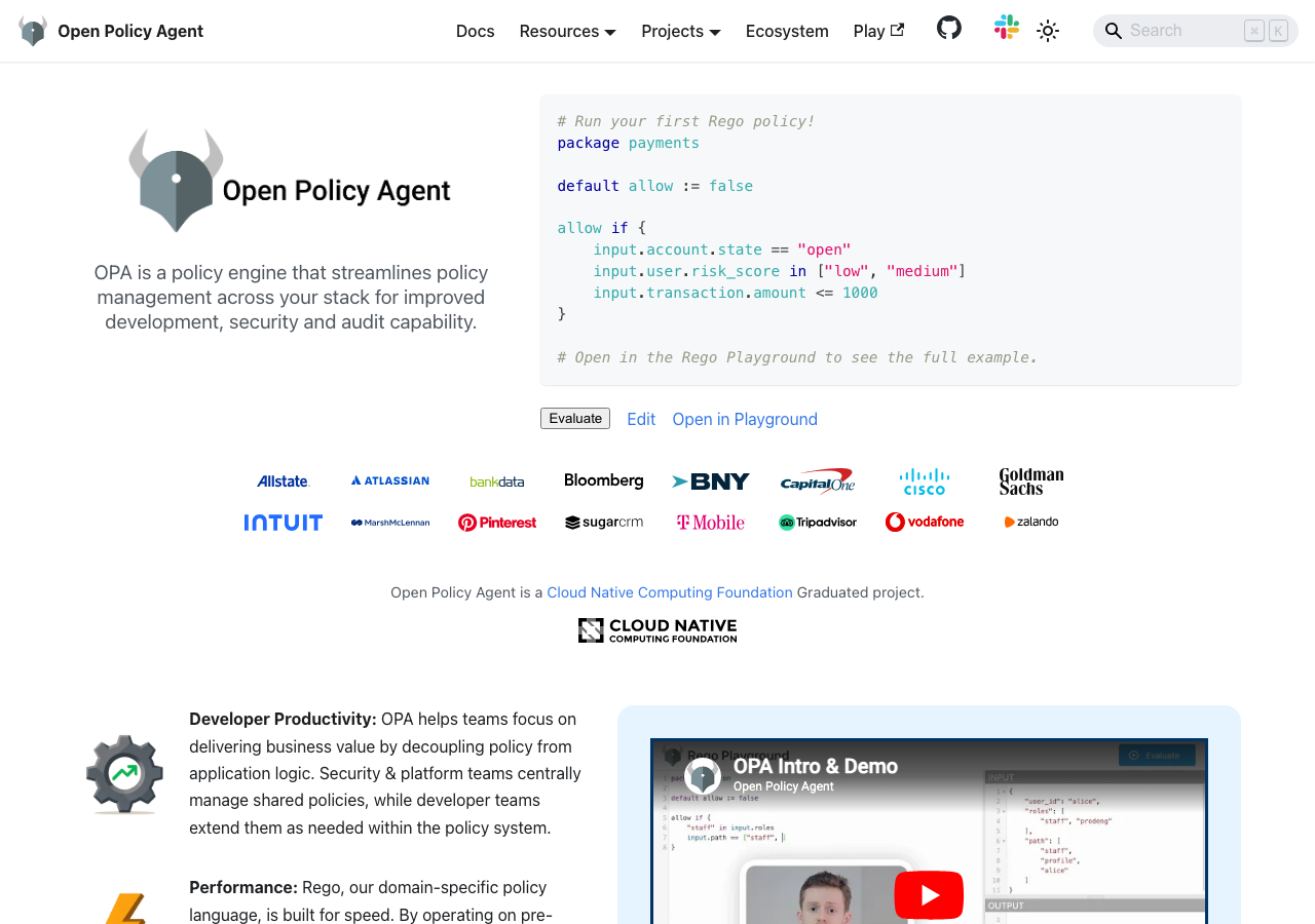 Open Policy Agent (OPA), the most widely adopted general-purpose policy engine